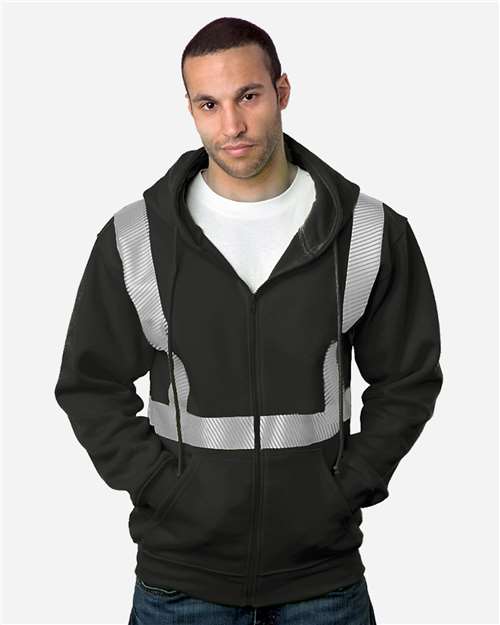 Bayside 3737 USA-Made Hi-Visibility Full-Zip Hooded Sweatshirt - Segmented Tape