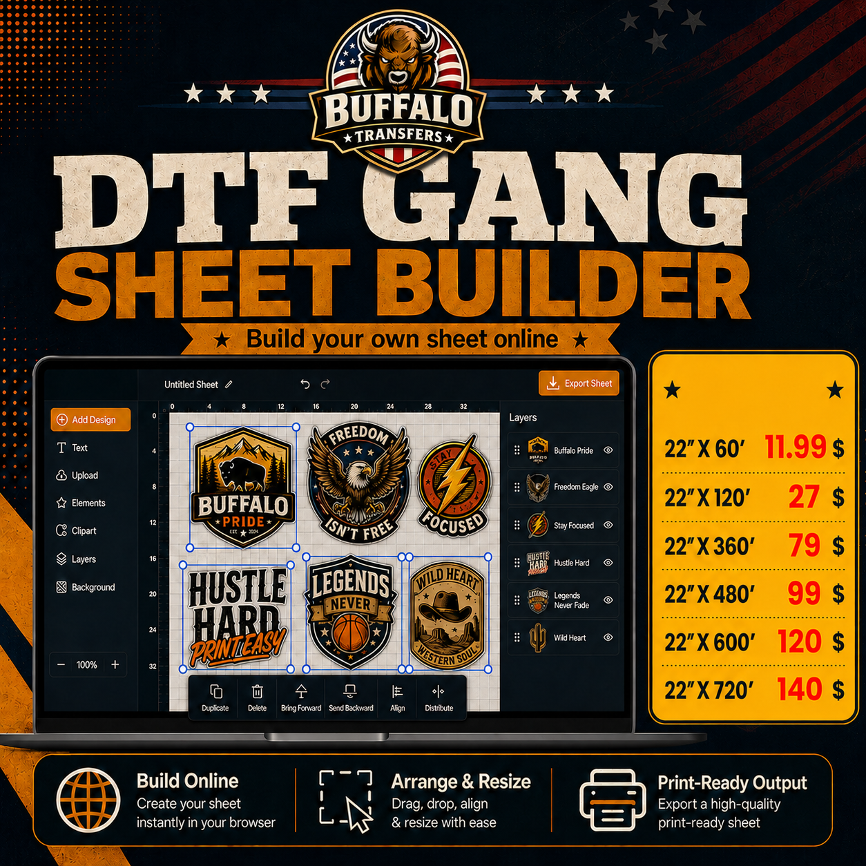 Build DTF Transfers Gang Sheet