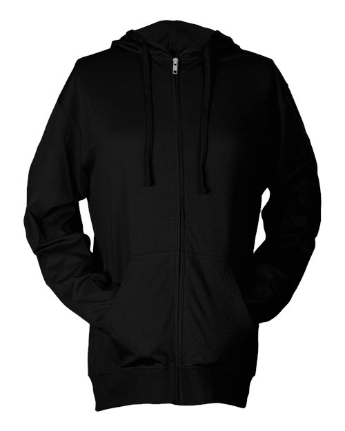 Tultex 260 Unisex Beach Full-Zip Hooded Long Sleeve T-Shirt - Black