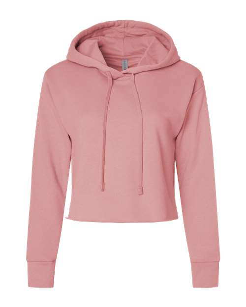Next Level 9384 Women's Laguna Sueded Raw Edge Crop Hoodie Sweatshirt - Desert Pink