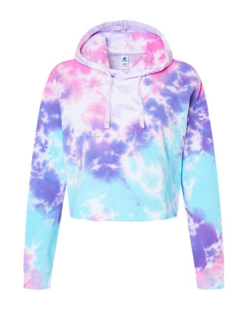 Colortone 8333 Women's Tie-Dyed Crop Hooded Sweatshirt - Cotton Candy