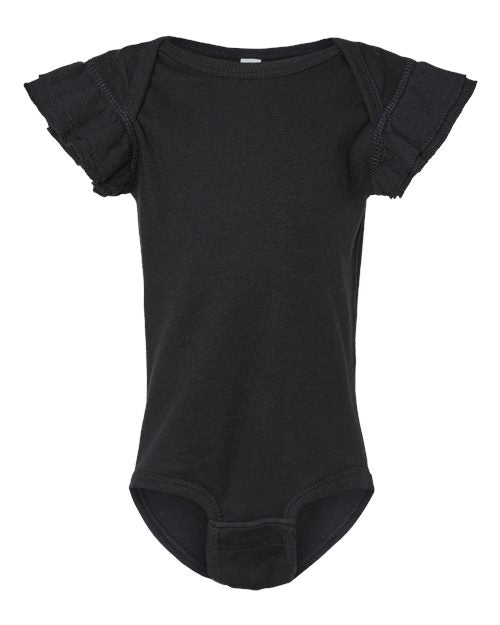 Rabbit Skins 4439 Infant Flutter Sleeve Baby Rib Bodysuit - Black