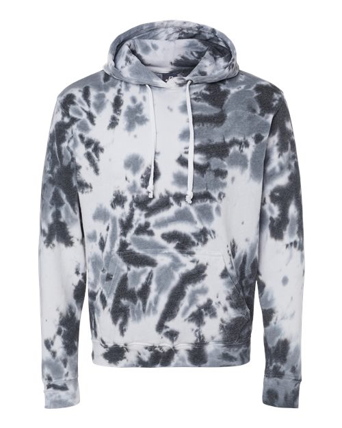 J. America 8861 Men's Tie-Dyed Fleece Hooded Sweatshirt - Black Tie Dye