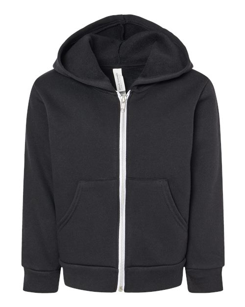BELLA + CANVAS 3739T Toddler Sponge Fleece Full-Zip Hoodie Sweatshirt - Black