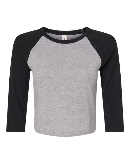 BELLA + CANVAS 1200 Women's Micro Rib Three-Quarter Raglan Sleeve Baby Tee - Athletic Heather/ Black