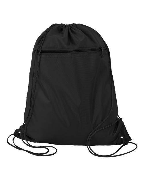 Q-Tees Q135200 Polyester Drawstring Backpack - Black