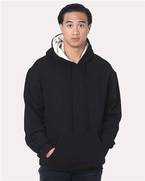 Bayside 930 Unisex USA-Made Super Heavy Thermal Lined Hooded Sweatshirt - Black/ Cream