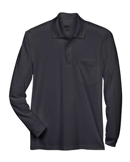 CORE365 88192P Men's Pinnacle Performance Long Sleeve Piqué Polo with Pocket - Black