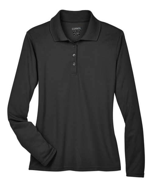 CORE365 78192 Women's Pinnacle Performance Long Sleeve Piqué Polo - Black