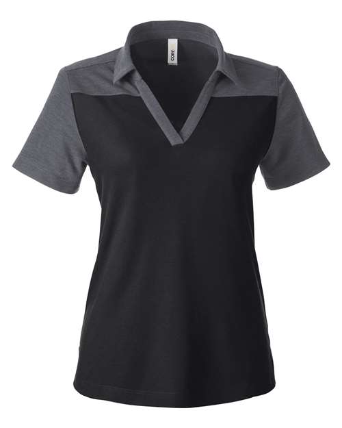 CORE365 CE112CW Women's Fusion ChromaSoft™ Colorblock Polo - Black/ Carbon Heather