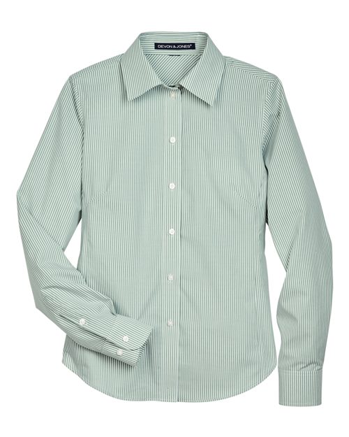 Devon & Jones D645W Women's Crown Collection® Banker Stripe Woven Dress Shirt - Dill