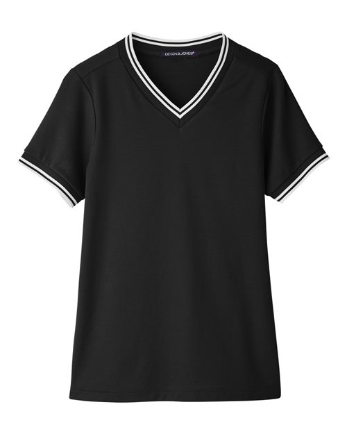 Devon & Jones DG20CW Women's CrownLux Performance® Plaited Tipped V-Neck Shirt