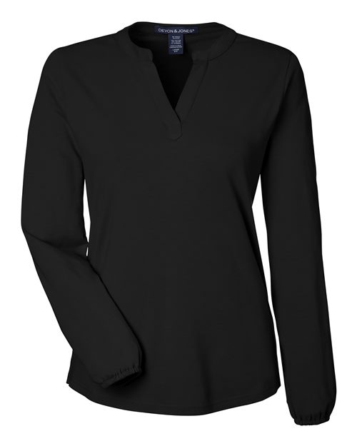 Devon & Jones DP122W Women's Raleigh Half-Placket Knit Top - Black