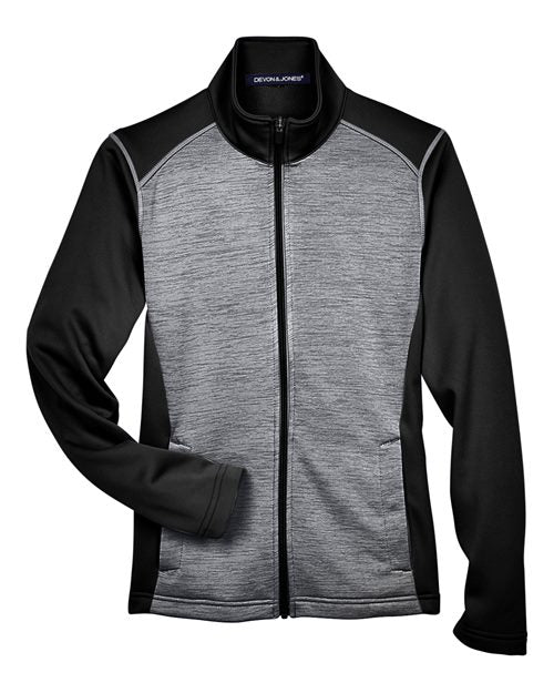 Devon & Jones DG796W Women's Newbury Colorblock Mélange Fleece Full-Zip Jacket - Black Heather/ Dark Grey Heather
