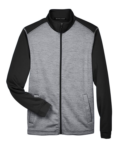 Devon & Jones DG796 Men's Newbury Colorblock Mélange Fleece Full-Zip jacket - Black Heather/ Dark Grey Heather