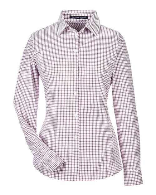 Devon & Jones DG540W Women's CrownLux Performance® Micro Windowpane Woven Dress Shirt - Burgundy/ White