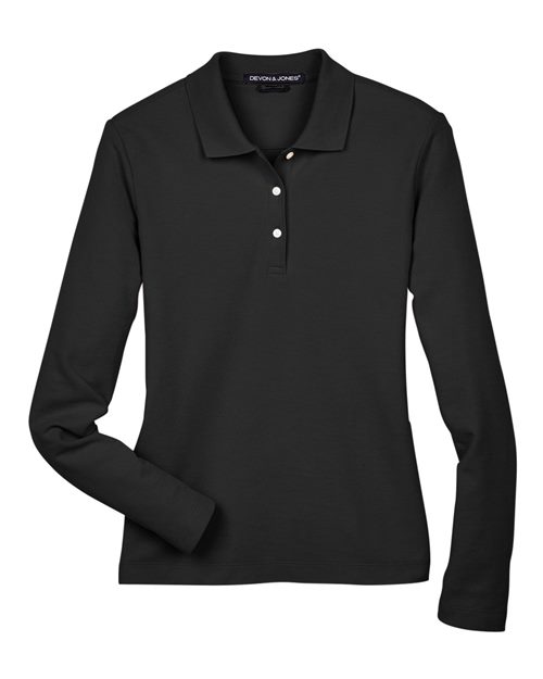 Devon & Jones D110W Women's Pima Piqué Long Sleeve Polo - Black