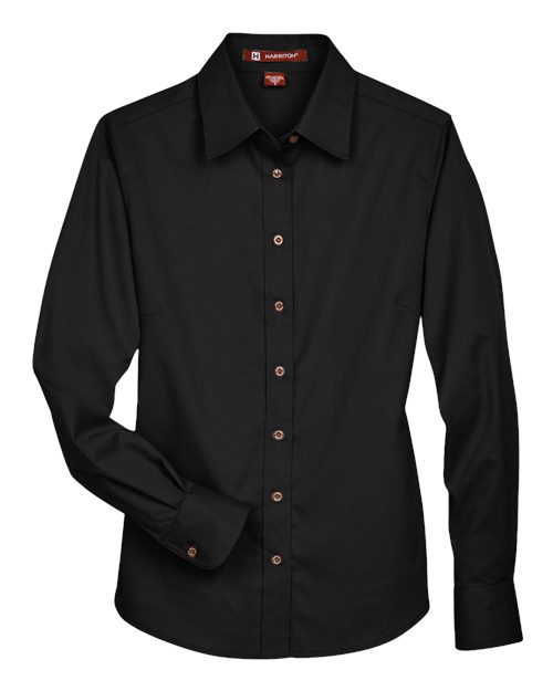 Harriton M500W Women's Easy Blend™ Twill Dress Shirt with Stain-Release - Black