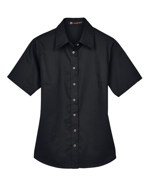Harriton M500SW Women's Easy Blend™ Short Sleeve Twill Dress Shirt with Stain-Release - Black