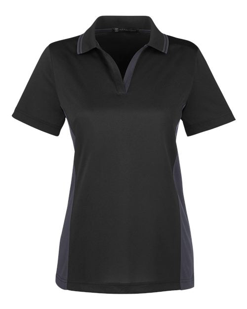 Harriton M386W Women's Flash Snag Protection Plus IL Colorblock Polo - Black/ Dark Charcoal