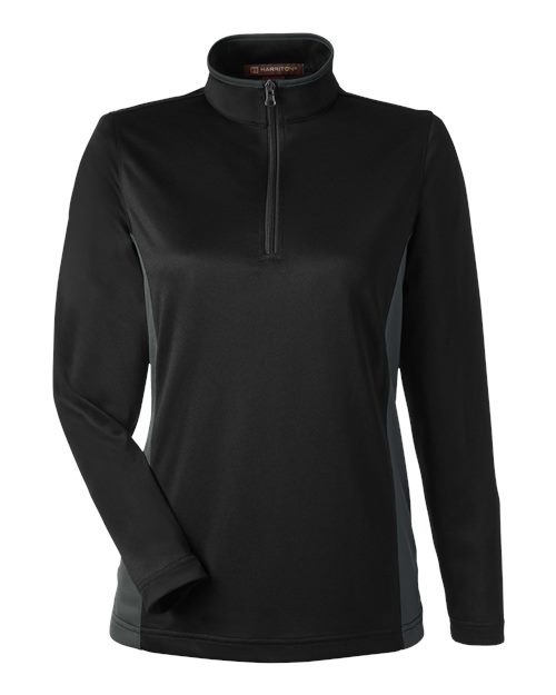 Harriton M786W Women's Flash Snag Protection Plus IL Colorblock Quarter-Zip Pullover - Black/ Dark Charcoal