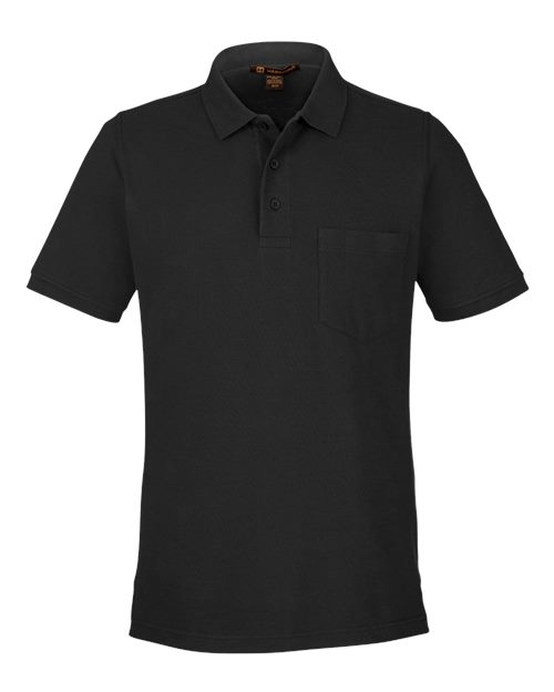 Harriton M205P Men's Valiant Cotton Snag Protect Pocket Polo - Black