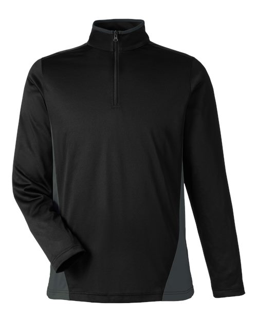 Harriton M786 Men's Flash Snag Protection Plus IL Colorblock Quarter-Zip Pullover - Black/ Dark Charcoal