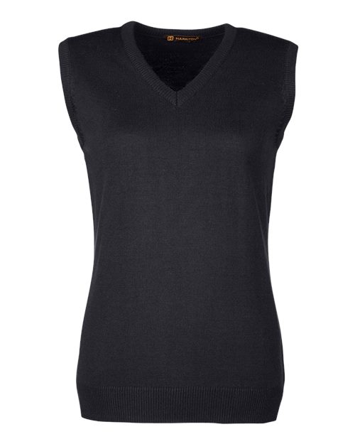 Harriton M415W Women's Pilbloc™ V-Neck Sweater Vest - Black
