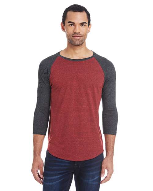 Threadfast Apparel 302G Unisex Triblend Three-Quarter Sleeve Raglan T-Shirt - Cardinal Black/ Black Triblend
