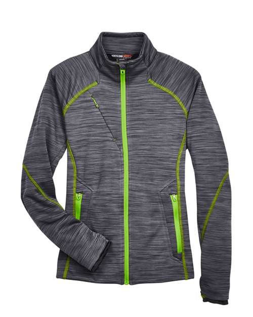 North End 78697 Women's Flux Mélange Bonded Fleece Jacket - Carbon/ Acid Green