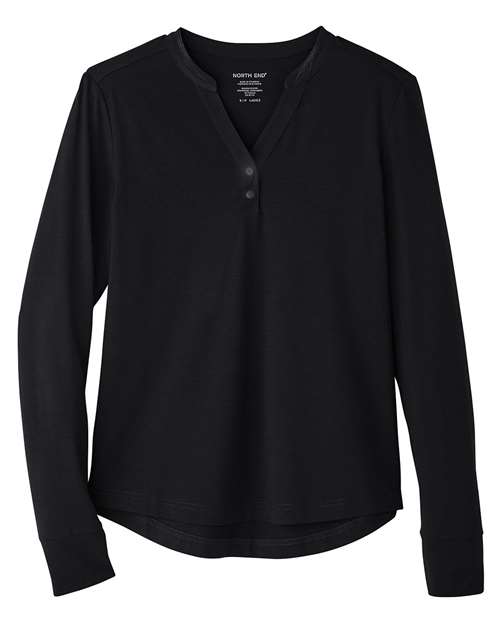 North End NE400W Women's JAQ Stretch Performance V-Neck Snap Pullover - Black