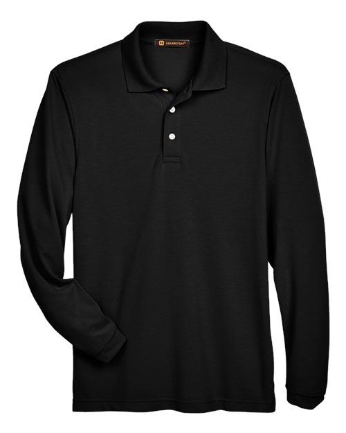 Harriton M265L Men's Easy Blend™ Long Sleeve Polo - Black