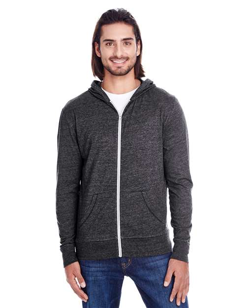 Threadfast Apparel 302Z Unisex Triblend Full-Zip Lightweight Hooded Sweatshirt - Black Triblend