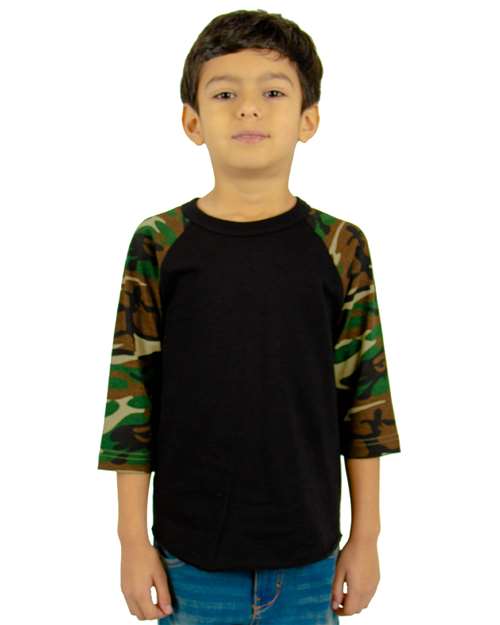 Shaka Wear SHRAGCY Youth Camo Raglan Tee - Black/ Camo Green