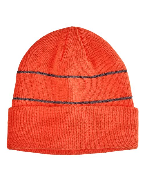 Big Accessories BA535 Reflective Cuffed Beanie - Neon Orange