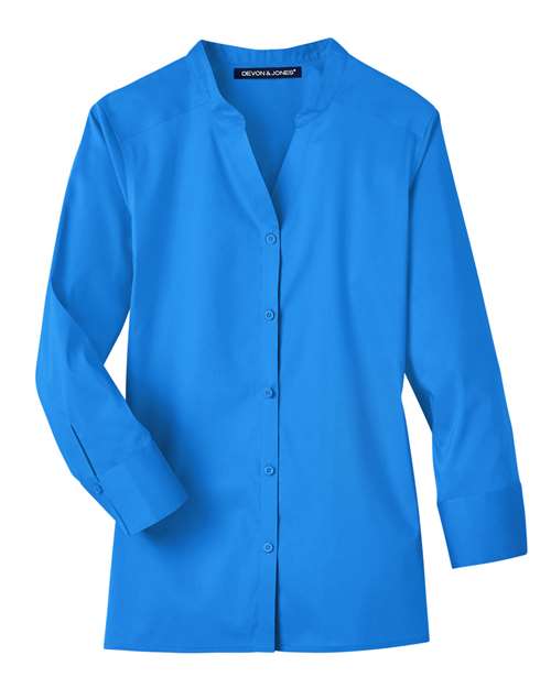 Devon & Jones DG560W Women's Crown Collection® Stretch Broadcloth Three-Quarter Sleeve Blouse - French Blue