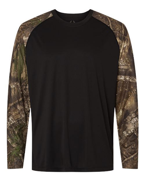 RealTree RT3104 Unisex Realtree® Performance Colorblocked Long Sleeve T-Shirt - Camo/ Black