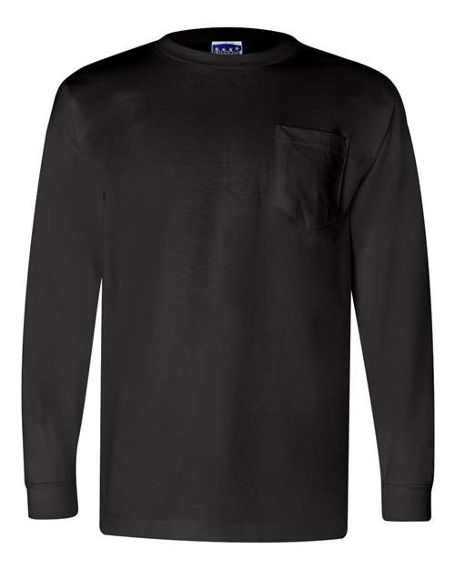 Bayside 3055 Unisex Union-Made Long Sleeve Pocket T-Shirt - Black