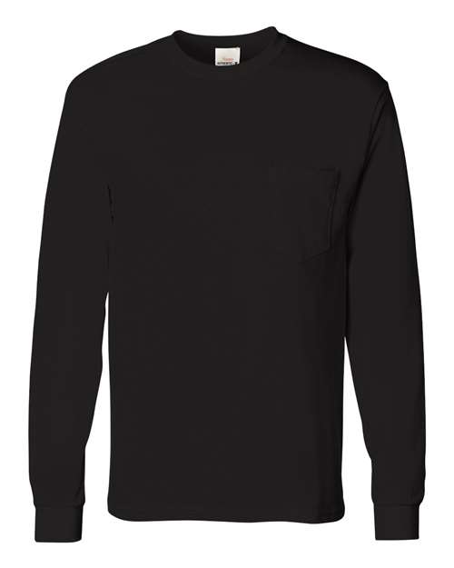 Hanes 5596 Unisex Authentic Long Sleeve Pocket T-Shirt - Black