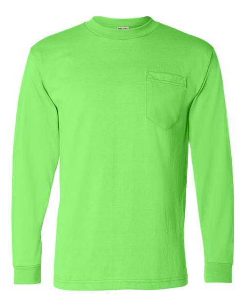 Bayside 1730 Unisex USA-Made 50/50 Long Sleeve Pocket T-Shirt - Safety Green