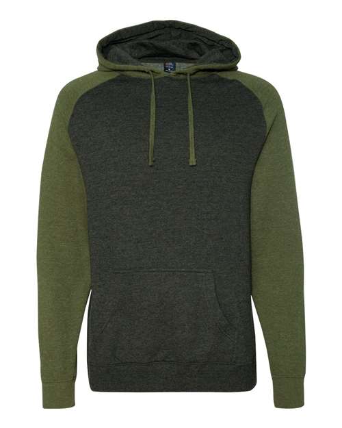 Independent Trading Co. IND40RP Unisex Raglan Hooded Sweatshirt - Charcoal Heather/ Army Heather