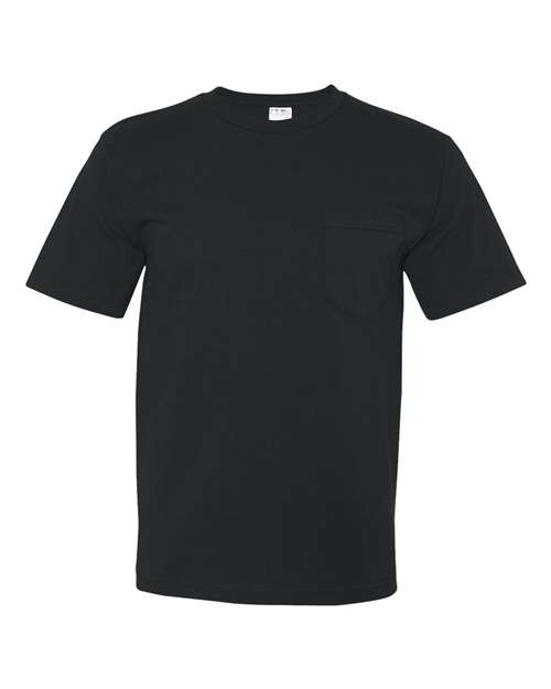 Bayside 5070 Unisex USA-Made Midweight Pocket T-Shirt - Black