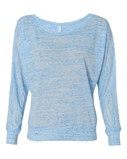 BELLA + CANVAS 8850 Women’s Flowy Off Shoulder Long Sleeve Tee - Blue Marble