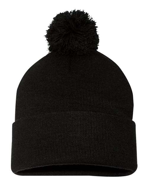 Sportsman SP15 12" Pom-Pom Cuffed Beanie - Black