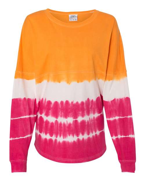 J. America 8229 Unisex Game Day Jersey Long Sleeve T-Shirt - Atomic Orange/ Cosmic Pink Tie-Dye