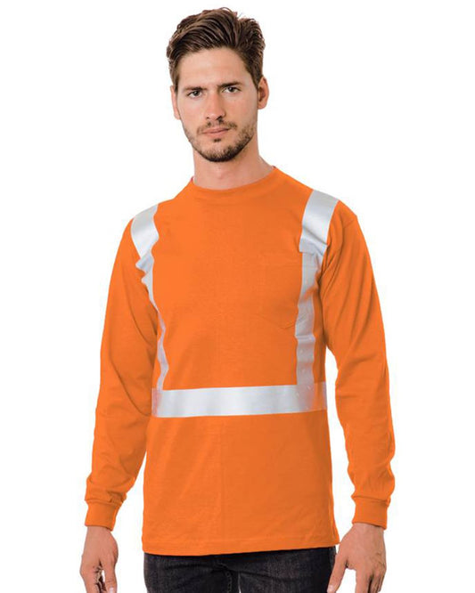 Bayside 3782 Unisex USA-Made 50/50 Hi-Visibility Long Sleeve Pocket T-Shirt