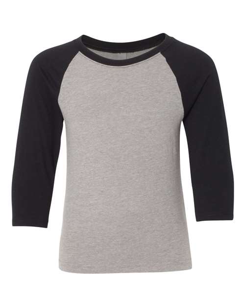 Next Level 3352 Youth CVC Three-Quarter Sleeve Raglan Tee - Black Sleeves/ Dark Heather Grey Body