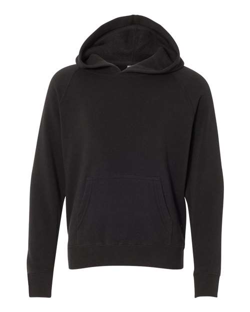 Independent Trading Co. PRM15YSB Youth Lightweight Special Blend Raglan Hooded Sweatshirt - Black