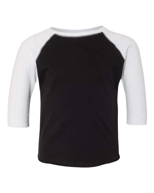 Rabbit Skins 3330 Toddler Baseball Fine Jersey Three-Quarter Sleeve Tee - Black Solid/ White
