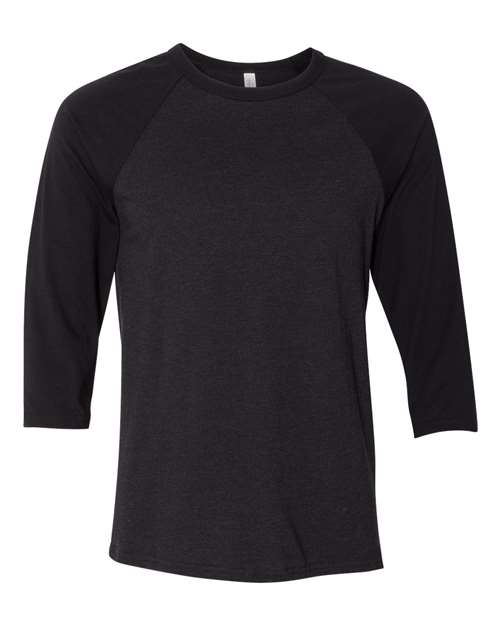BELLA + CANVAS 3200 Unisex Three-Quarter Sleeve Baseball Tee - Black Heather/ Black
